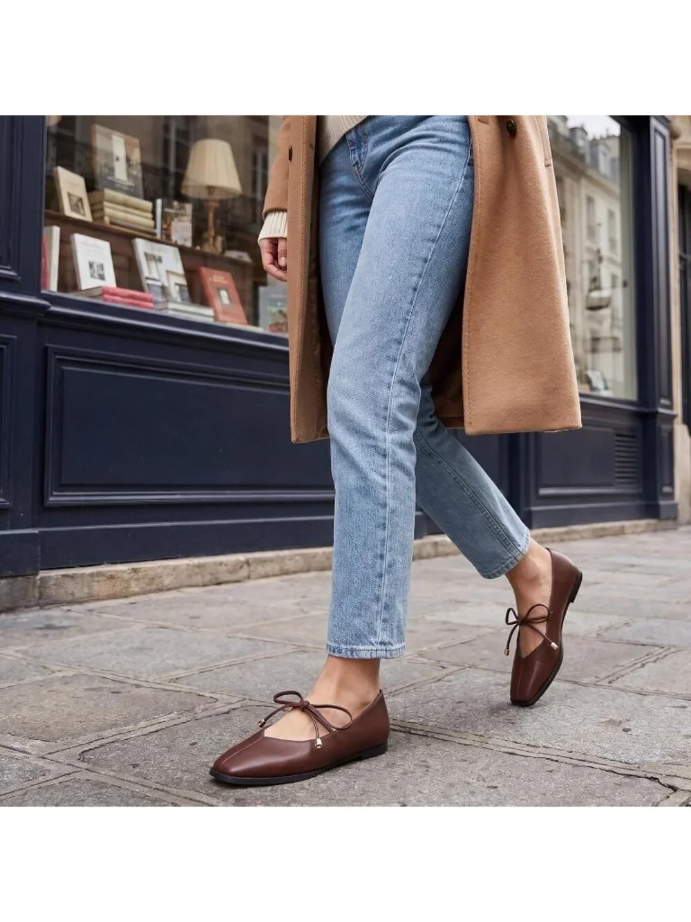 Women's Dark Brown Mary Jane Ballet Flats Square Toe Bow Comfort Dress Shoes